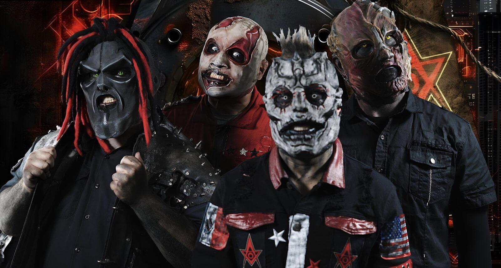 Os quatro integrantes da Amerakin Overdose, todos de máscara, em foto de divulgação de Parasite